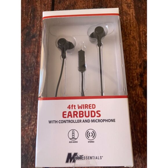 4ft Wired Earbuds W/ Controller & Microphone MobileEssentials Aux Audio Stereo S - Picture 1 of 2
